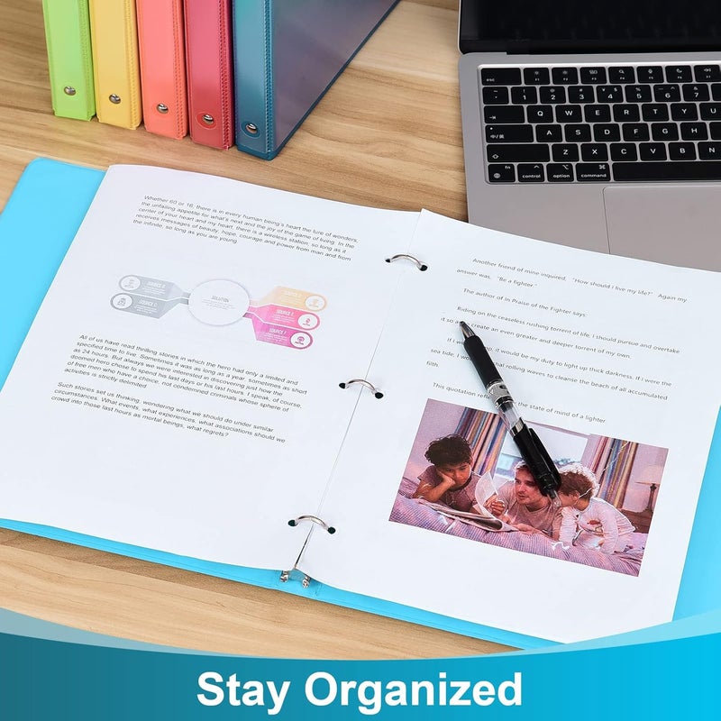 SUIN 1-inch 3 Ring Binder with 2 Interior Pockets, 1'' Basic Binders Holds US Letter Size 8.5'' x 11'' Paper - Versatile Binders for Office, Home, and School Use, 6 Pack (6-Color Assorted) - Image 5